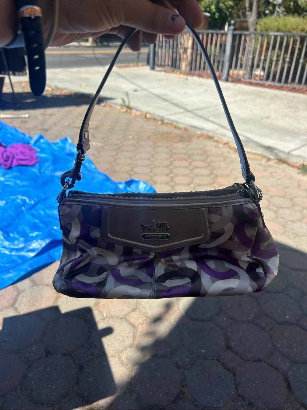 Coach Purple and Gray Chain-Link Print Shoulder Bag